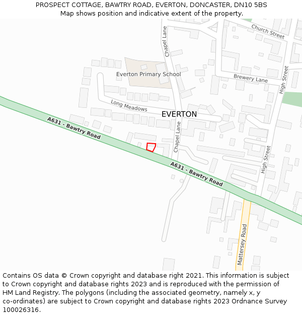 PROSPECT COTTAGE, BAWTRY ROAD, EVERTON, DONCASTER, DN10 5BS: Location map and indicative extent of plot