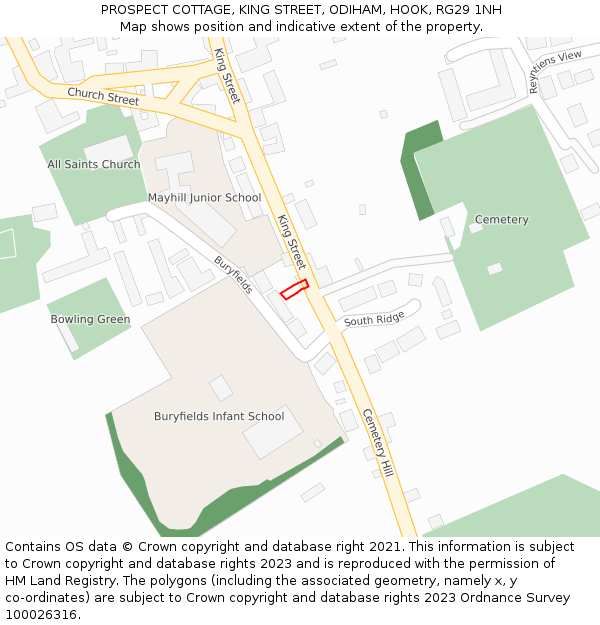 PROSPECT COTTAGE, KING STREET, ODIHAM, HOOK, RG29 1NH: Location map and indicative extent of plot