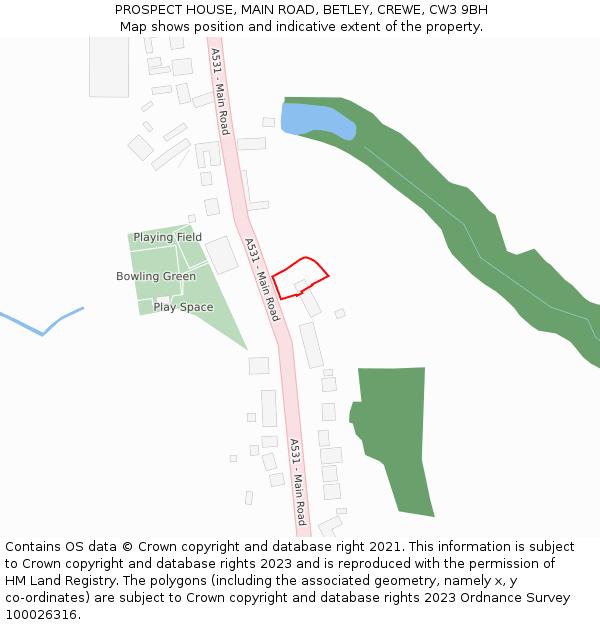 PROSPECT HOUSE, MAIN ROAD, BETLEY, CREWE, CW3 9BH: Location map and indicative extent of plot