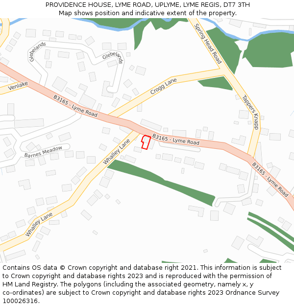 PROVIDENCE HOUSE, LYME ROAD, UPLYME, LYME REGIS, DT7 3TH: Location map and indicative extent of plot