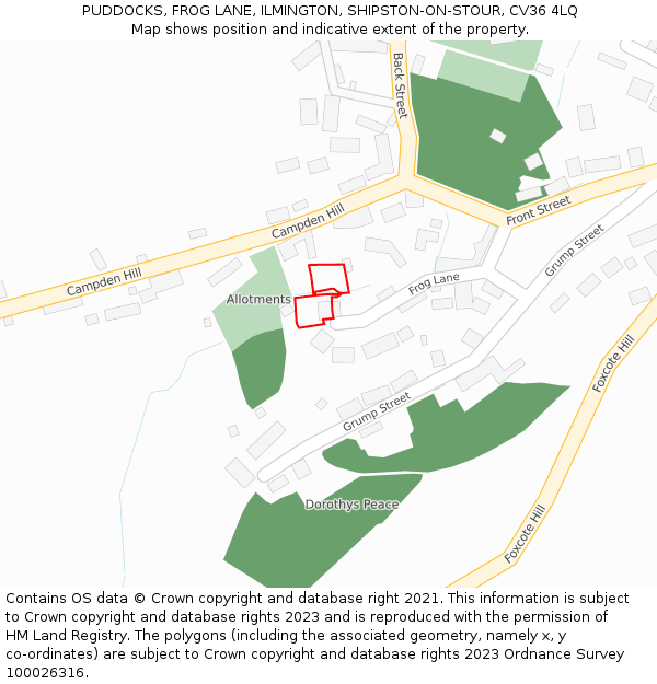 PUDDOCKS, FROG LANE, ILMINGTON, SHIPSTON-ON-STOUR, CV36 4LQ: Location map and indicative extent of plot