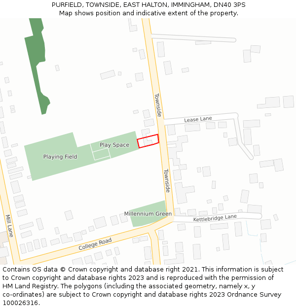 PURFIELD, TOWNSIDE, EAST HALTON, IMMINGHAM, DN40 3PS: Location map and indicative extent of plot