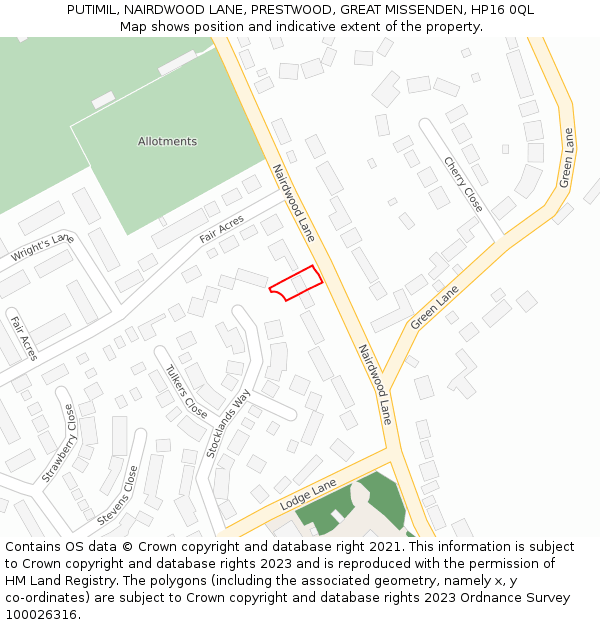 PUTIMIL, NAIRDWOOD LANE, PRESTWOOD, GREAT MISSENDEN, HP16 0QL: Location map and indicative extent of plot