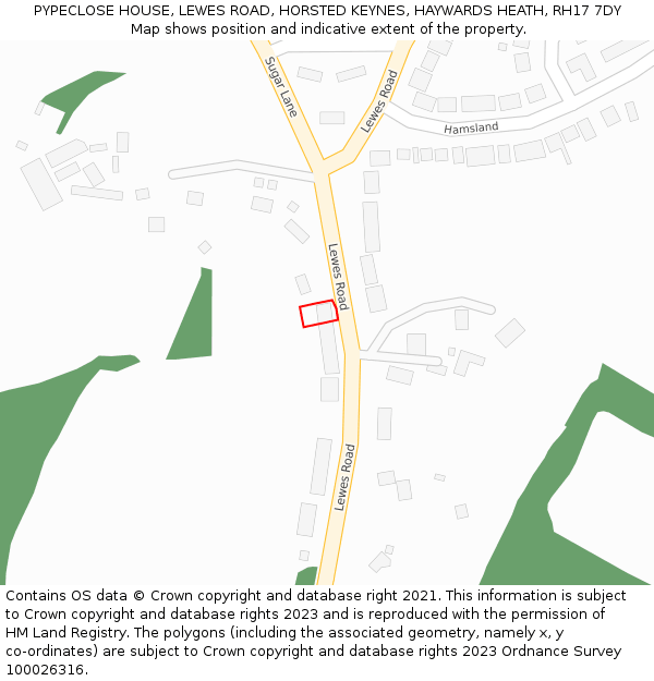 PYPECLOSE HOUSE, LEWES ROAD, HORSTED KEYNES, HAYWARDS HEATH, RH17 7DY: Location map and indicative extent of plot