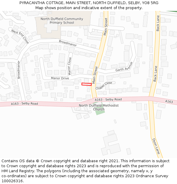 PYRACANTHA COTTAGE, MAIN STREET, NORTH DUFFIELD, SELBY, YO8 5RG: Location map and indicative extent of plot