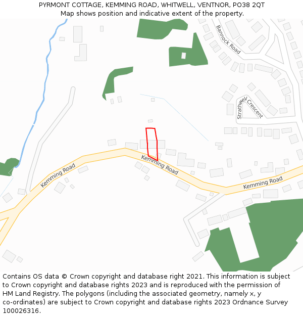 PYRMONT COTTAGE, KEMMING ROAD, WHITWELL, VENTNOR, PO38 2QT: Location map and indicative extent of plot