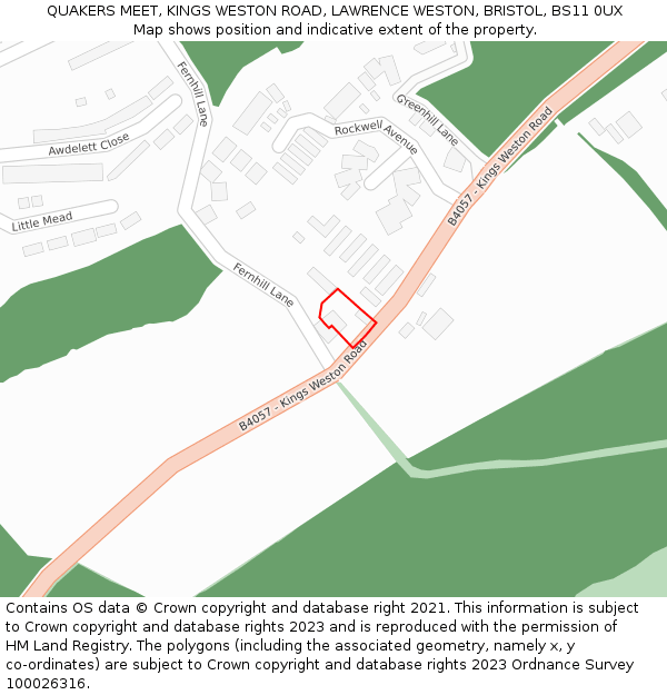 QUAKERS MEET, KINGS WESTON ROAD, LAWRENCE WESTON, BRISTOL, BS11 0UX: Location map and indicative extent of plot