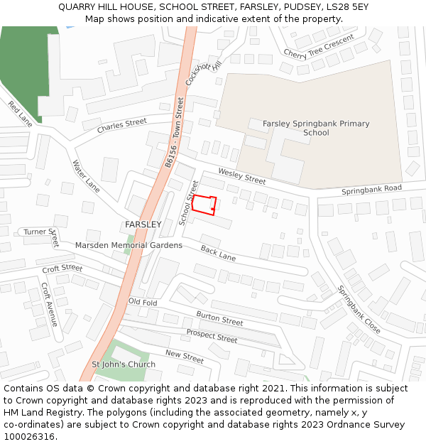 QUARRY HILL HOUSE, SCHOOL STREET, FARSLEY, PUDSEY, LS28 5EY: Location map and indicative extent of plot