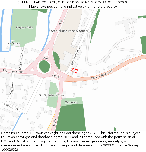 QUEENS HEAD COTTAGE, OLD LONDON ROAD, STOCKBRIDGE, SO20 6EJ: Location map and indicative extent of plot