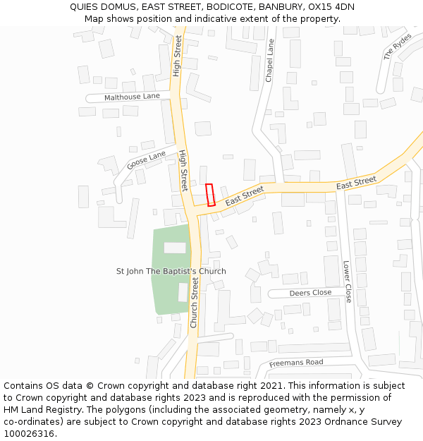 QUIES DOMUS, EAST STREET, BODICOTE, BANBURY, OX15 4DN: Location map and indicative extent of plot