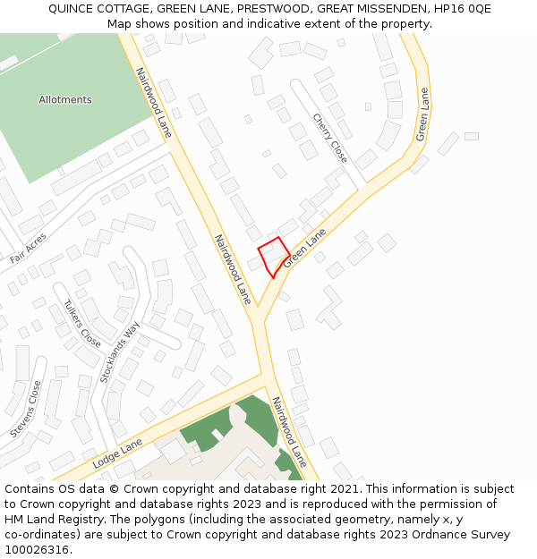 QUINCE COTTAGE, GREEN LANE, PRESTWOOD, GREAT MISSENDEN, HP16 0QE: Location map and indicative extent of plot