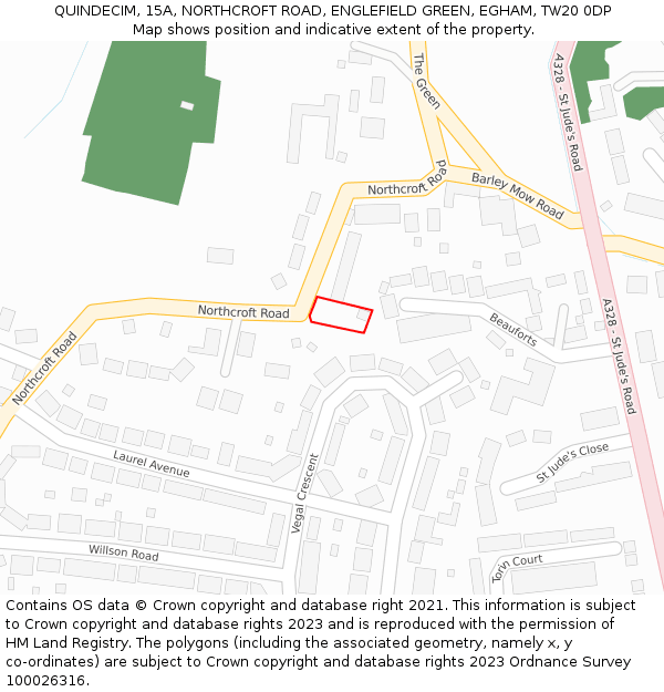 QUINDECIM, 15A, NORTHCROFT ROAD, ENGLEFIELD GREEN, EGHAM, TW20 0DP: Location map and indicative extent of plot