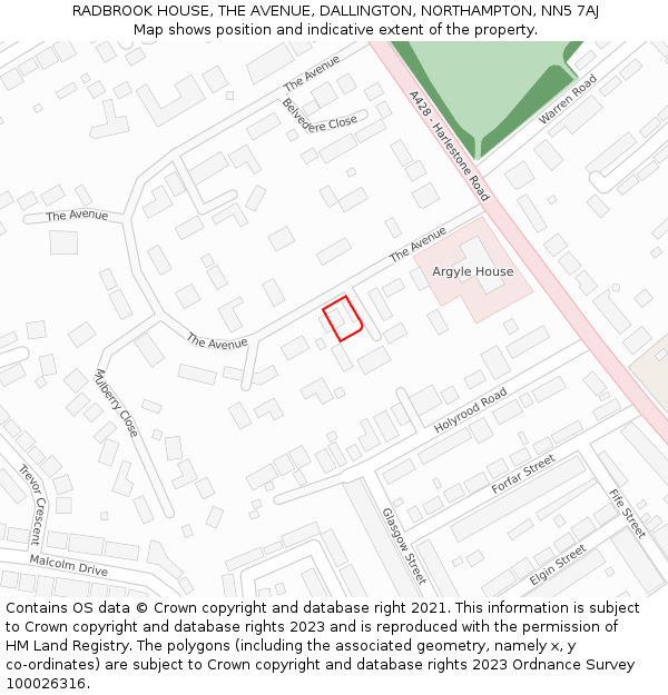 RADBROOK HOUSE, THE AVENUE, DALLINGTON, NORTHAMPTON, NN5 7AJ: Location map and indicative extent of plot