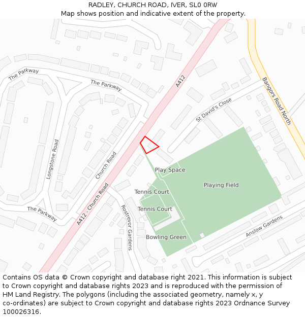 RADLEY, CHURCH ROAD, IVER, SL0 0RW: Location map and indicative extent of plot