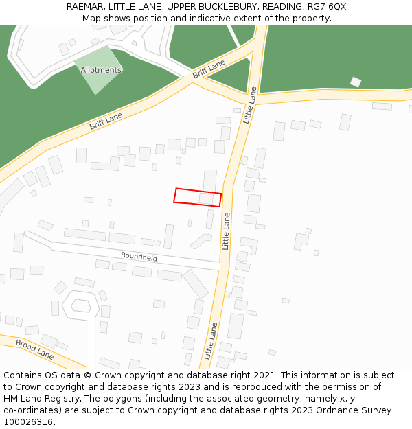 RAEMAR, LITTLE LANE, UPPER BUCKLEBURY, READING, RG7 6QX: Location map and indicative extent of plot