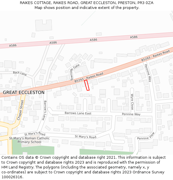 RAIKES COTTAGE, RAIKES ROAD, GREAT ECCLESTON, PRESTON, PR3 0ZA: Location map and indicative extent of plot