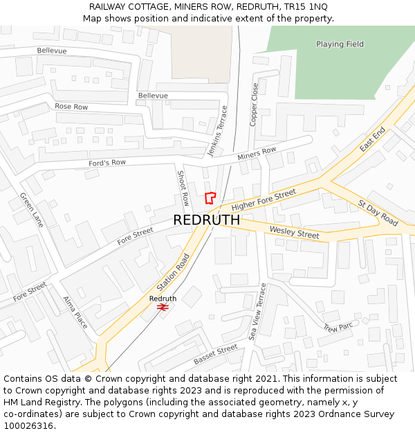 RAILWAY COTTAGE, MINERS ROW, REDRUTH, TR15 1NQ: Location map and indicative extent of plot