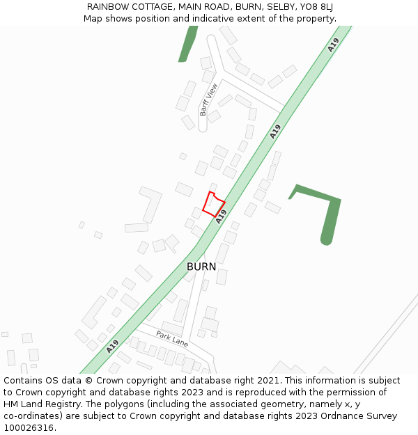 RAINBOW COTTAGE, MAIN ROAD, BURN, SELBY, YO8 8LJ: Location map and indicative extent of plot