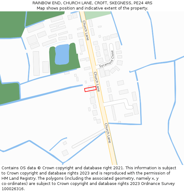 RAINBOW END, CHURCH LANE, CROFT, SKEGNESS, PE24 4RS: Location map and indicative extent of plot