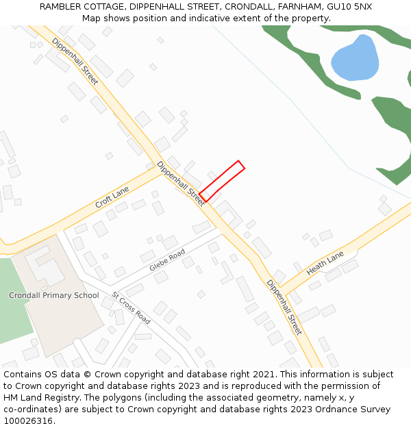 RAMBLER COTTAGE, DIPPENHALL STREET, CRONDALL, FARNHAM, GU10 5NX: Location map and indicative extent of plot