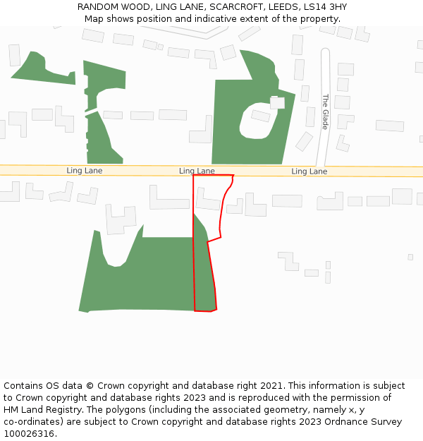 RANDOM WOOD, LING LANE, SCARCROFT, LEEDS, LS14 3HY: Location map and indicative extent of plot