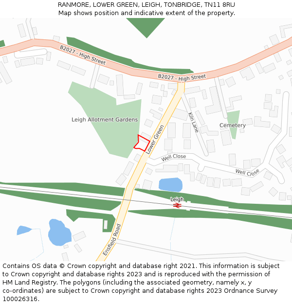 RANMORE, LOWER GREEN, LEIGH, TONBRIDGE, TN11 8RU: Location map and indicative extent of plot