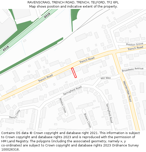 RAVENSCRAIG, TRENCH ROAD, TRENCH, TELFORD, TF2 6PL: Location map and indicative extent of plot