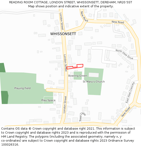 READING ROOM COTTAGE, LONDON STREET, WHISSONSETT, DEREHAM, NR20 5ST: Location map and indicative extent of plot