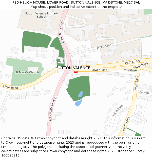 RED HEUGH HOUSE, LOWER ROAD, SUTTON VALENCE, MAIDSTONE, ME17 3AL: Location map and indicative extent of plot