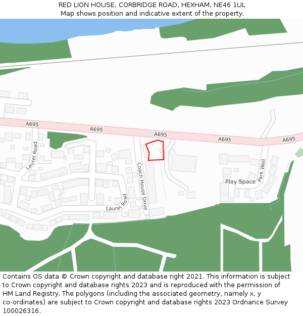 RED LION HOUSE, CORBRIDGE ROAD, HEXHAM, NE46 1UL: Location map and indicative extent of plot