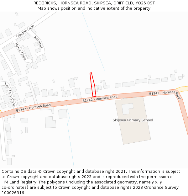 REDBRICKS, HORNSEA ROAD, SKIPSEA, DRIFFIELD, YO25 8ST: Location map and indicative extent of plot