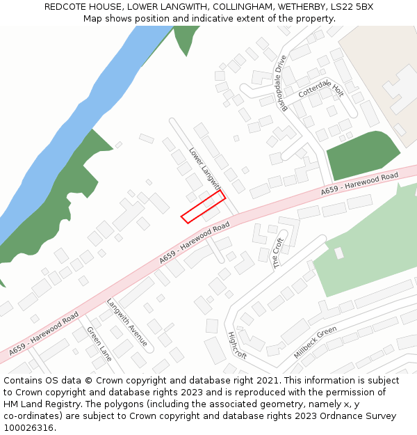 REDCOTE HOUSE, LOWER LANGWITH, COLLINGHAM, WETHERBY, LS22 5BX: Location map and indicative extent of plot