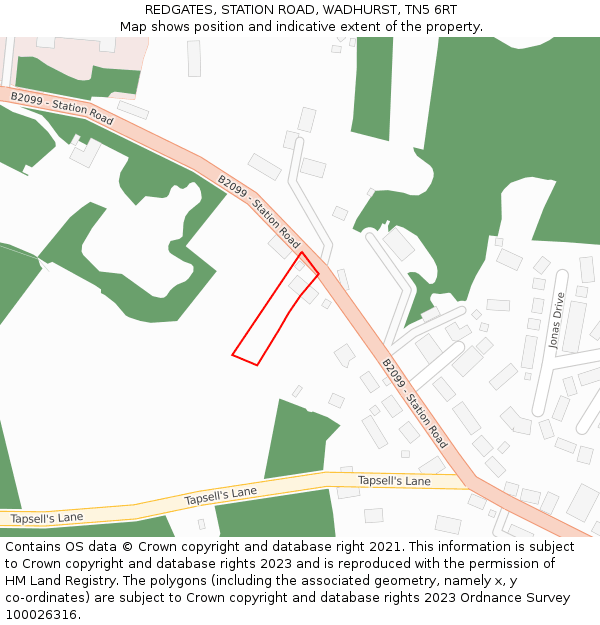 REDGATES, STATION ROAD, WADHURST, TN5 6RT: Location map and indicative extent of plot