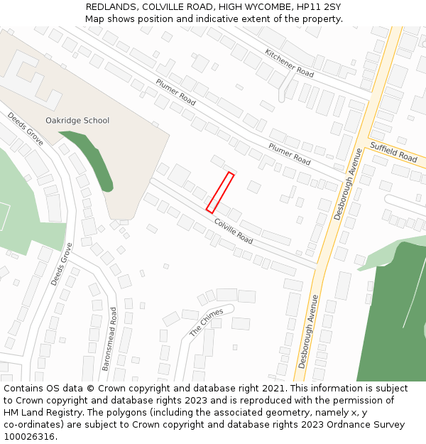 REDLANDS, COLVILLE ROAD, HIGH WYCOMBE, HP11 2SY: Location map and indicative extent of plot