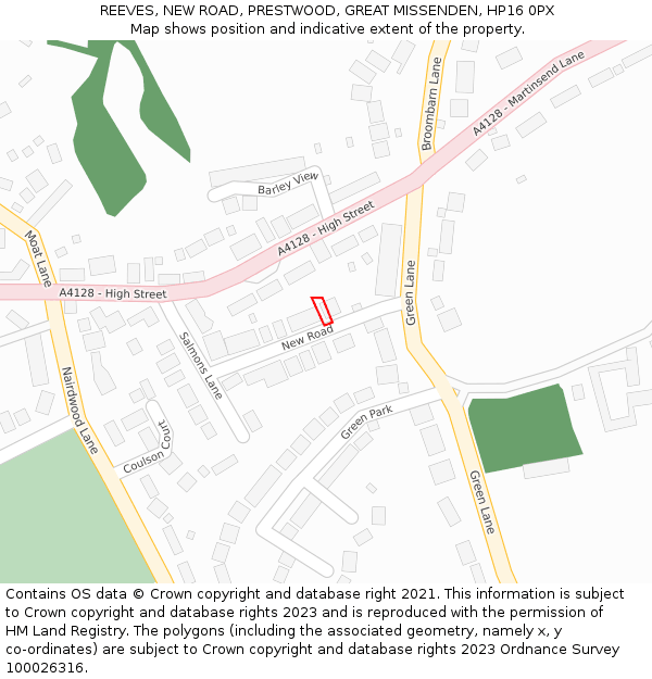 REEVES, NEW ROAD, PRESTWOOD, GREAT MISSENDEN, HP16 0PX: Location map and indicative extent of plot