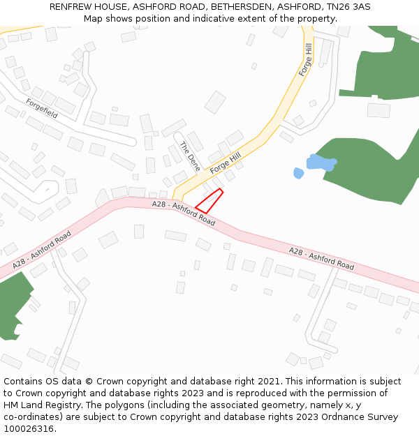 RENFREW HOUSE, ASHFORD ROAD, BETHERSDEN, ASHFORD, TN26 3AS: Location map and indicative extent of plot