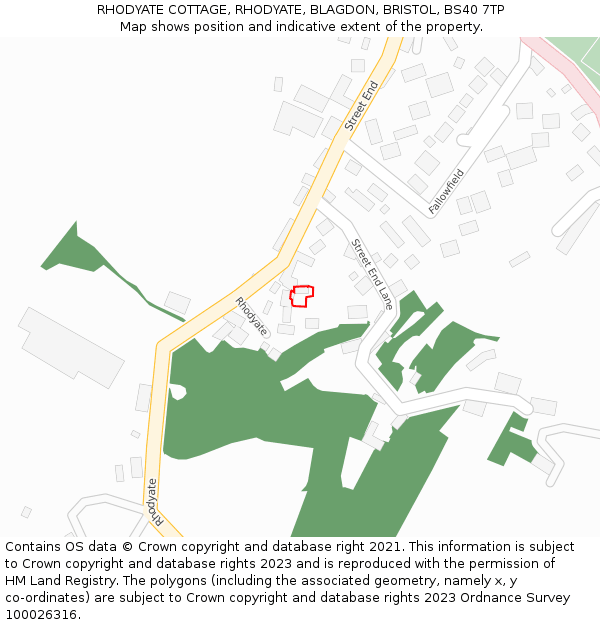 RHODYATE COTTAGE, RHODYATE, BLAGDON, BRISTOL, BS40 7TP: Location map and indicative extent of plot