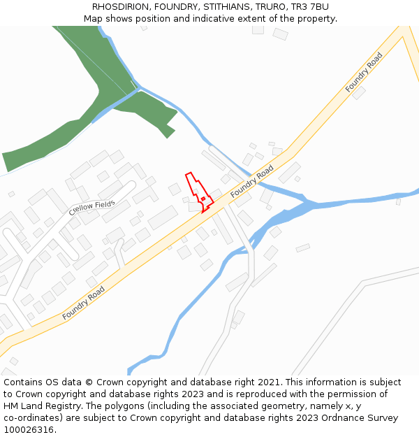 RHOSDIRION, FOUNDRY, STITHIANS, TRURO, TR3 7BU: Location map and indicative extent of plot