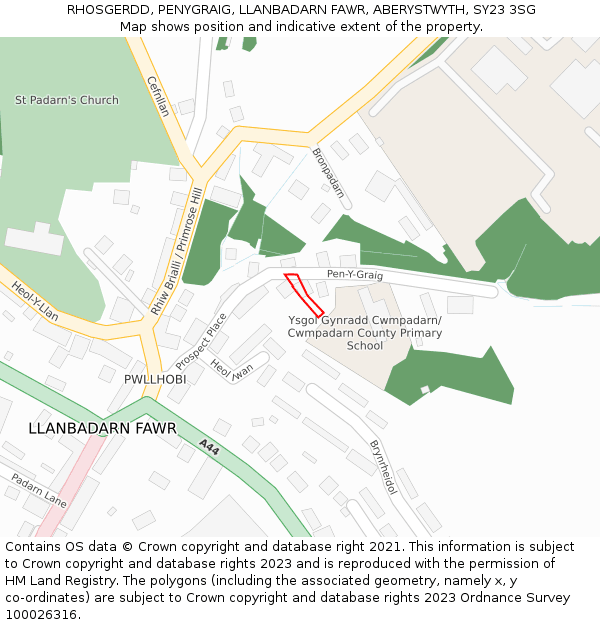 RHOSGERDD, PENYGRAIG, LLANBADARN FAWR, ABERYSTWYTH, SY23 3SG: Location map and indicative extent of plot