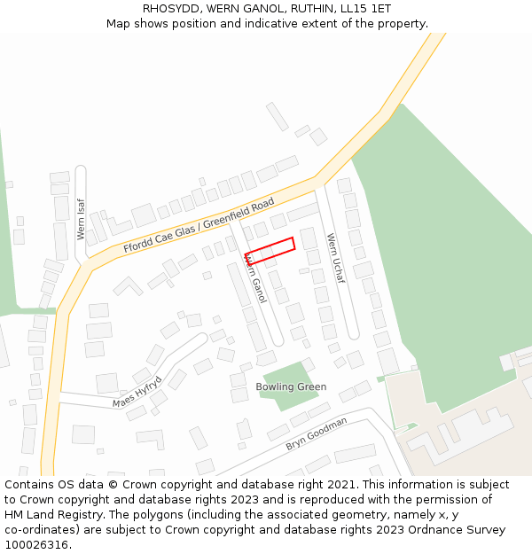 RHOSYDD, WERN GANOL, RUTHIN, LL15 1ET: Location map and indicative extent of plot