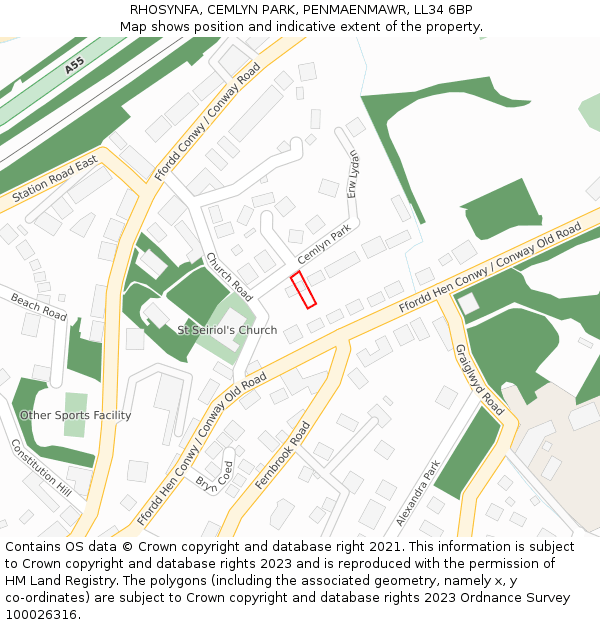 RHOSYNFA, CEMLYN PARK, PENMAENMAWR, LL34 6BP: Location map and indicative extent of plot