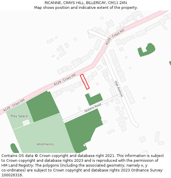 RICANNE, CRAYS HILL, BILLERICAY, CM11 2XN: Location map and indicative extent of plot