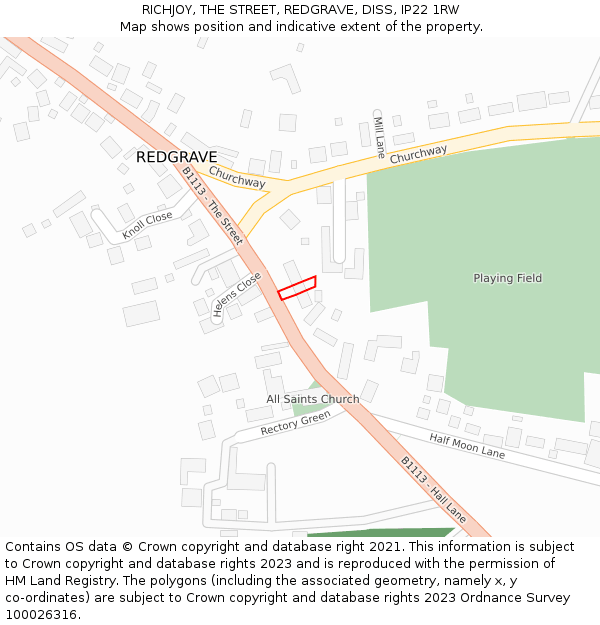 RICHJOY, THE STREET, REDGRAVE, DISS, IP22 1RW: Location map and indicative extent of plot