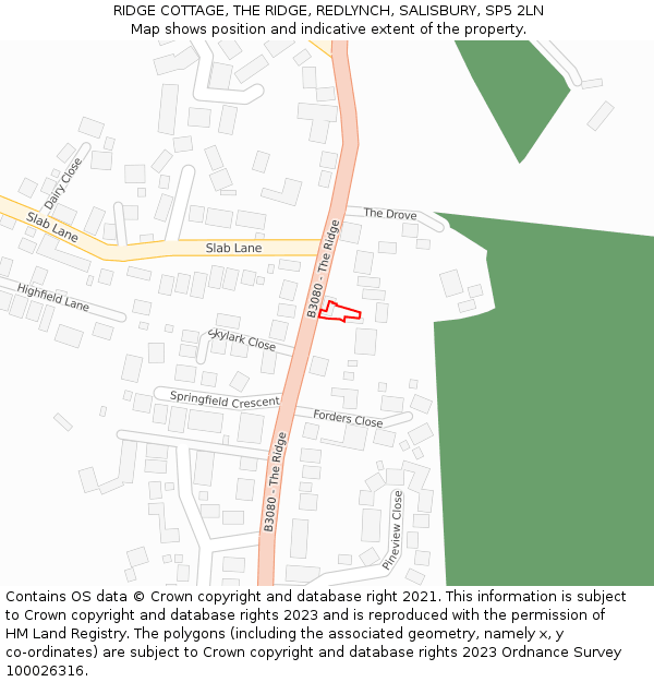 RIDGE COTTAGE, THE RIDGE, REDLYNCH, SALISBURY, SP5 2LN: Location map and indicative extent of plot