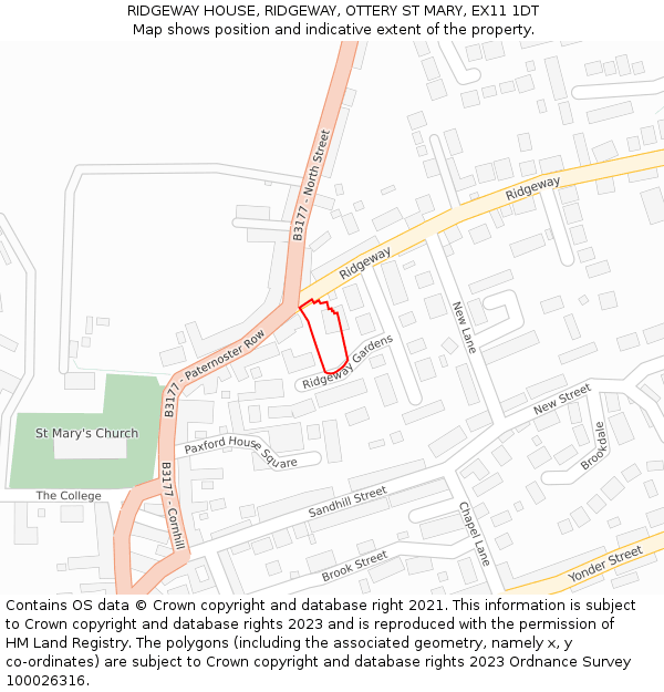 RIDGEWAY HOUSE, RIDGEWAY, OTTERY ST MARY, EX11 1DT: Location map and indicative extent of plot