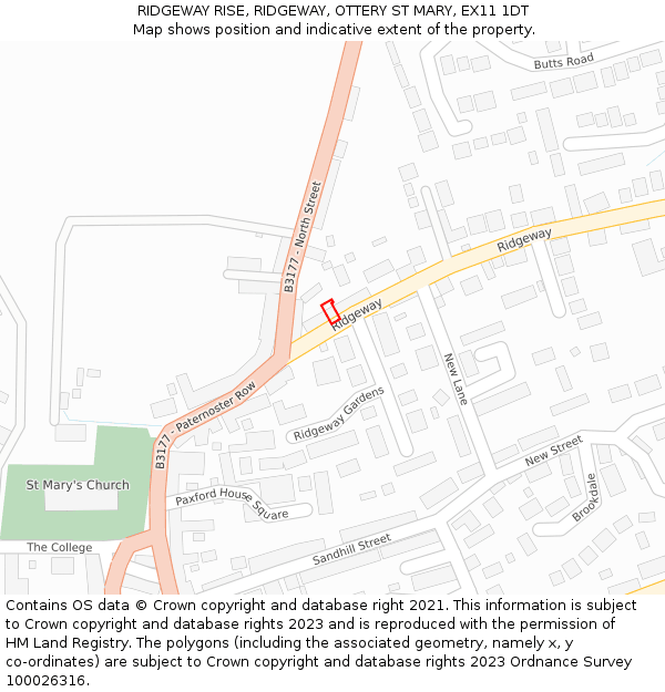 RIDGEWAY RISE, RIDGEWAY, OTTERY ST MARY, EX11 1DT: Location map and indicative extent of plot