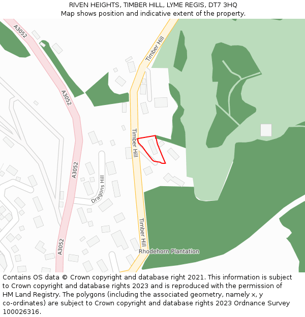 RIVEN HEIGHTS, TIMBER HILL, LYME REGIS, DT7 3HQ: Location map and indicative extent of plot