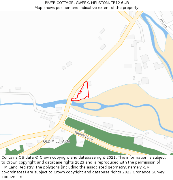 RIVER COTTAGE, GWEEK, HELSTON, TR12 6UB: Location map and indicative extent of plot