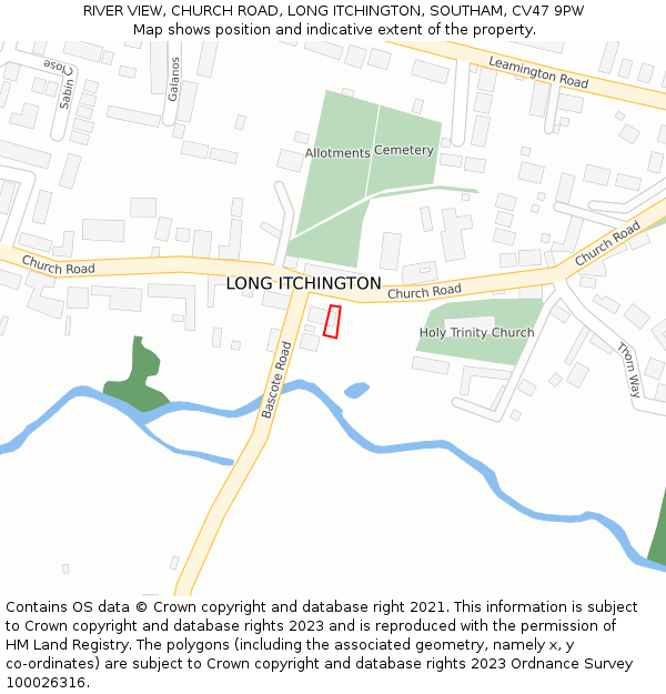 RIVER VIEW, CHURCH ROAD, LONG ITCHINGTON, SOUTHAM, CV47 9PW: Location map and indicative extent of plot