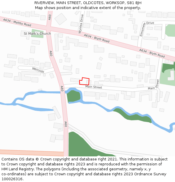 RIVERVIEW, MAIN STREET, OLDCOTES, WORKSOP, S81 8JH: Location map and indicative extent of plot